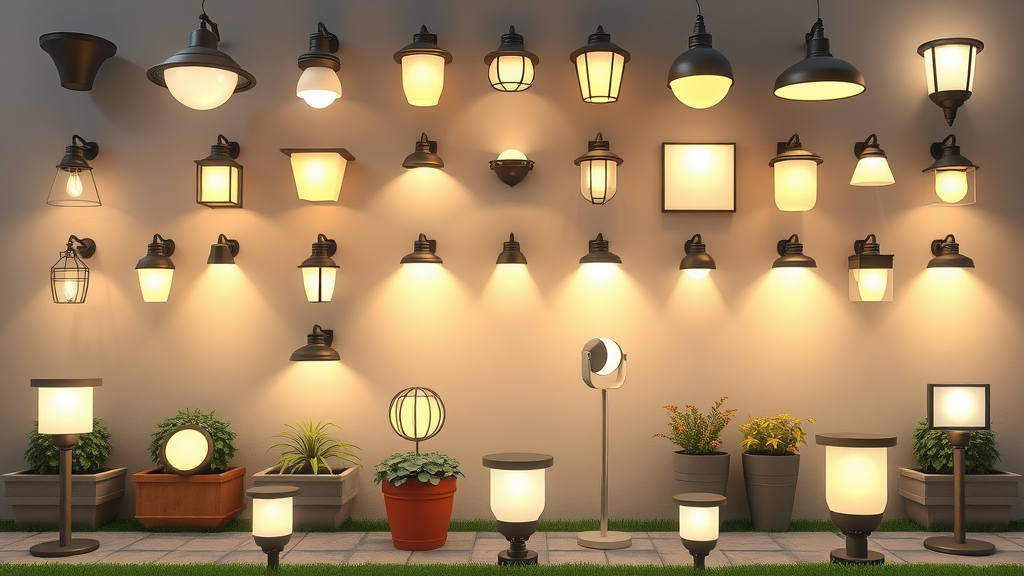 Various outdoor lighting fixtures including pathway, deck, and spotlights for landscape lighting san diego ca