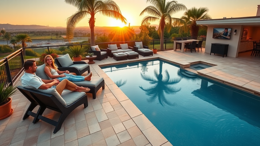 Luxury backyard paver installation and pool deck upgrades in San Diego CA, outdoor living with modern design and palm trees