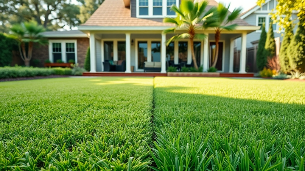 split view backyard with artificial turf and natural grass, modern home background, distinct textures - outdoor living space san diego ca