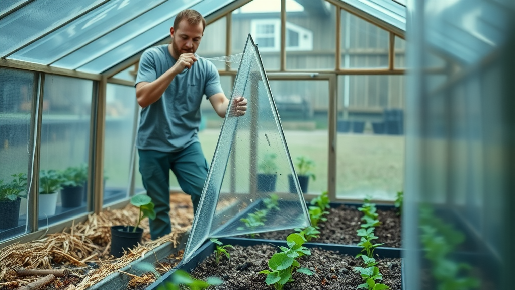 home gardener assembling cold frame for winter garden - dry winter gardening season extension tool