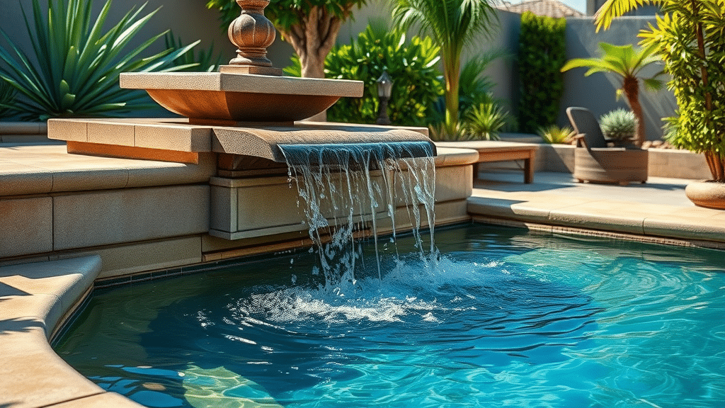 luxurious outdoor san diego water feature cascading modern fountain lush landscaping