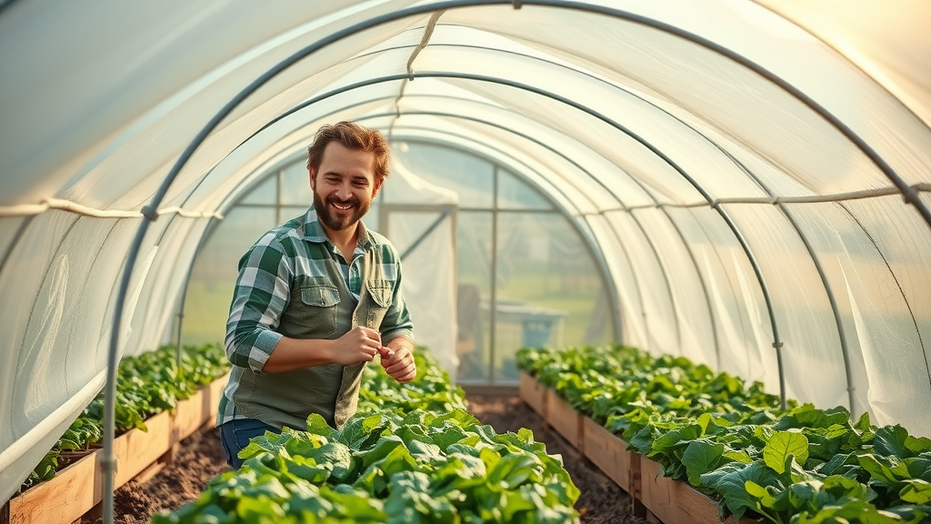 gardener constructing hoop house over raised bed in San Diego - hoop houses for dry winter gardening