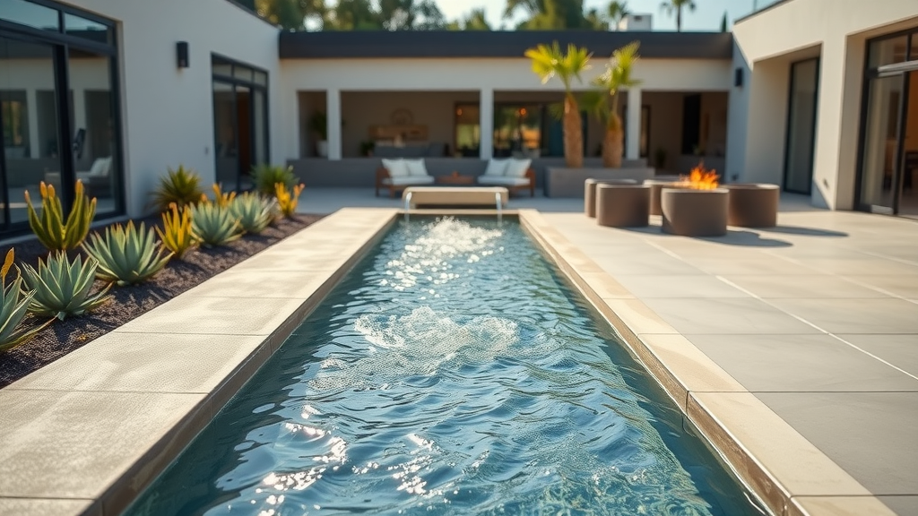 sleek contemporary outdoor space with minimalist water feature, outdoor water fountains san diego ca, stylish patio