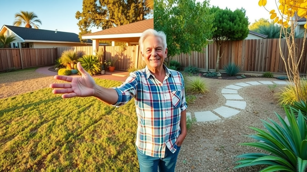 before and after transformation of a San Diego yard showing new sustainable landscape with native plants and water-wise garden