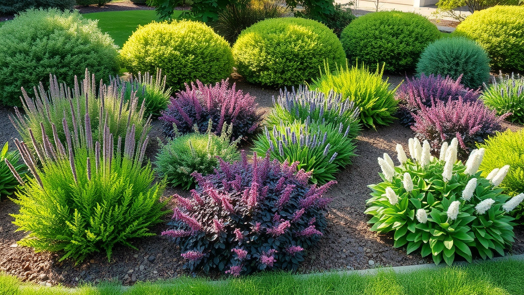 harmonious landscaped garden showing plants grouped in sets of three for effective water-efficient landscaping
