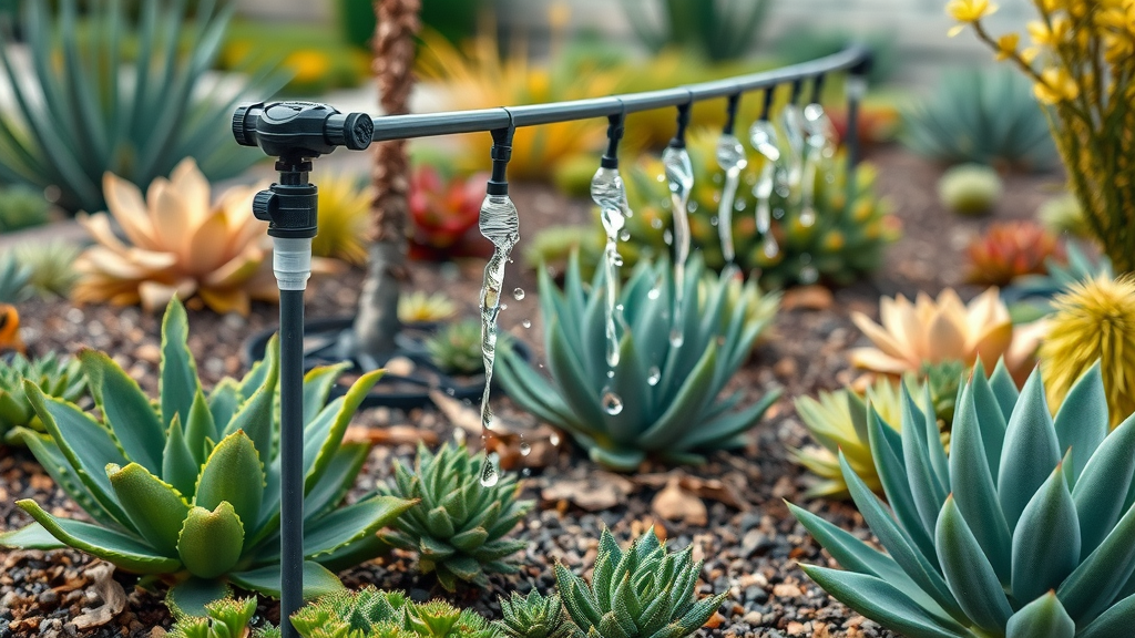 modern drip irrigation watering xeriscaped garden San Diego drought tolerant plants
