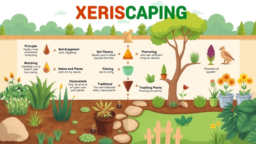 xeriscaping principles diagram soil management irrigation mulching native plants