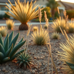 Sustainable Landscaping Practices to Protect Your San Diego Yard | Breceda Landscape Sustainable Landscaping Practices to Protect Your San Diego Yard Sunlit desert landscaping in a suburban front yard, featuring various succulents, agave, and ornamental grasses planted in gravel, with houses visible in the background at sunset.