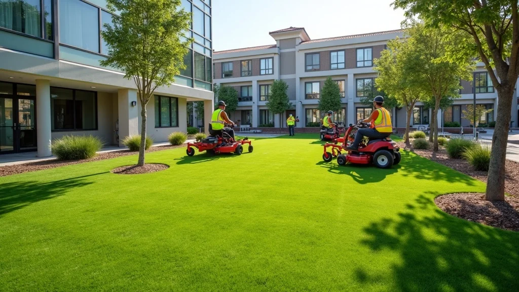 Commercial landscaping crew in San Diego managing lawn maintenance and planting mature trees with irrigation system