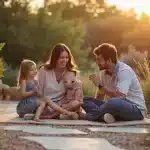 Hire Residential Landscape Contractors You Can Trust in San Diego | Breceda Landscape Hire Residential Landscape Contractors You Can Trust in San Diego A family of four sits together outdoors at sunset, smiling and laughing. The parents sit on the ground with their two young children surrounded by tall grass, rocks, and warm sunlight in a serene garden setting.
