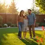 Transform Your Property with Commercial Landscaping Services in San Diego | Breceda Landscape Transform Your Property with Commercial Landscaping Services in San Diego A smiling family of three stands together on a green lawn in a sunny backyard, surrounded by trees and flowers, with a wooden fence and house visible in the background.