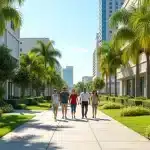 Meet Garden Landscaping Experts Who Revive Your Space in San Diego | Breceda Landscape Meet Garden Landscaping Experts Who Revive Your Space in San Diego A group of five people walk together on a sunny walkway lined with palm trees and modern office buildings, surrounded by well-kept green lawns and landscaped flowerbeds.