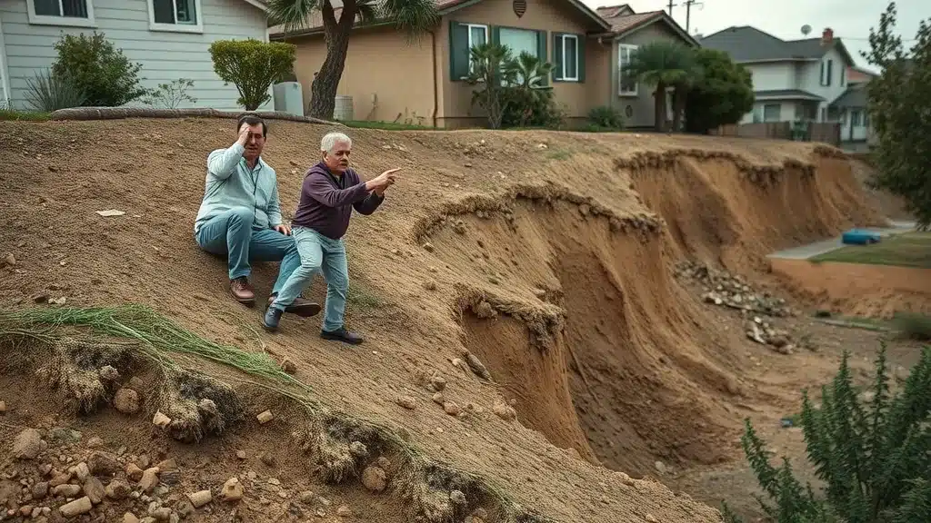 Dramatic hillside erosion in a San Diego residential neighborhood, erosion control services in san diego ca