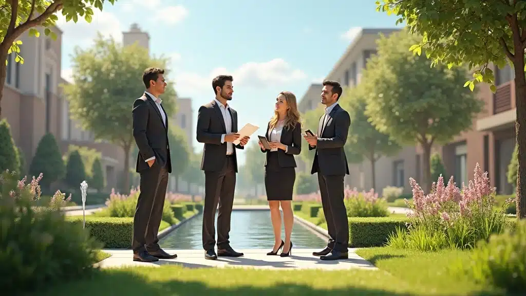 San Diego property managers consulting on commercial landscaping services with diverse landscapes in the background