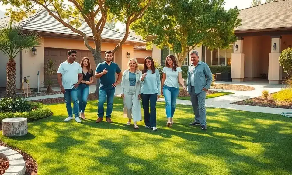 Landscape Contractor San Diego | Breceda Landscape Design & Build | Breceda Landscape Landscape Contractor San Diego | Breceda Landscape Design & Build A group of seven adults stand together and smile in a well-kept front yard, surrounded by trees and modern houses, under a sunny sky.
